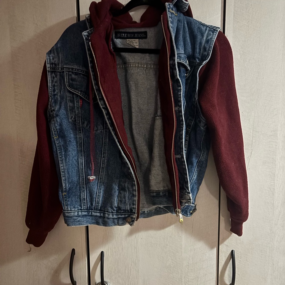 Bugle Boy Denim and Burgundy Jean Jacket